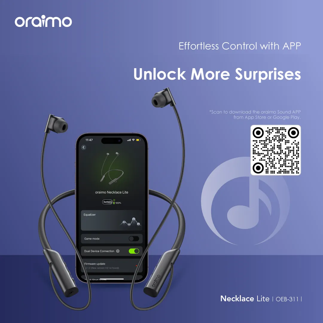 DISCOUNTED OFFER!! Oraimo OEB-311 Necklace Lite Call Vibration Wireless Headphones -30Hr Playtime,Vibration Notifications,Dual-device Connectivity,Oraimo Sound App,10m Range,220mAh Battery- Headphones