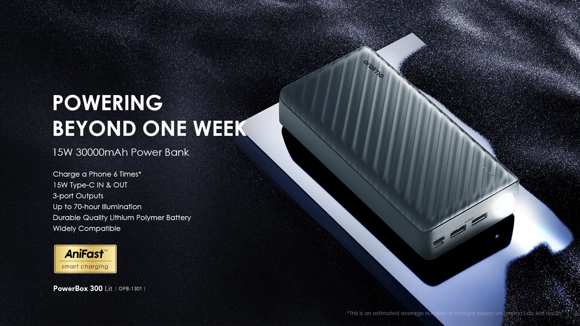 DISCOUNTED OFFER!! Oraimo PowerBox 300 30000mAh Power Bank(OPB-P300Q)- 15W, Type-C IN & OUT, LED Torch, 3A Fast Charging, Multi-Protection Safety System, Dual Input, Triple Output - Power Banks