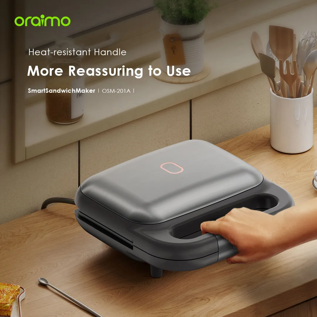 SPECIAL OFFER!! Oraimo Smart Sandwich Maker -750W Fast Toast,  Non-stick Coating, Smart Temperature Control, Heat-resistant Handle, Non-Slip & Buckle Design - Sandwich Makers