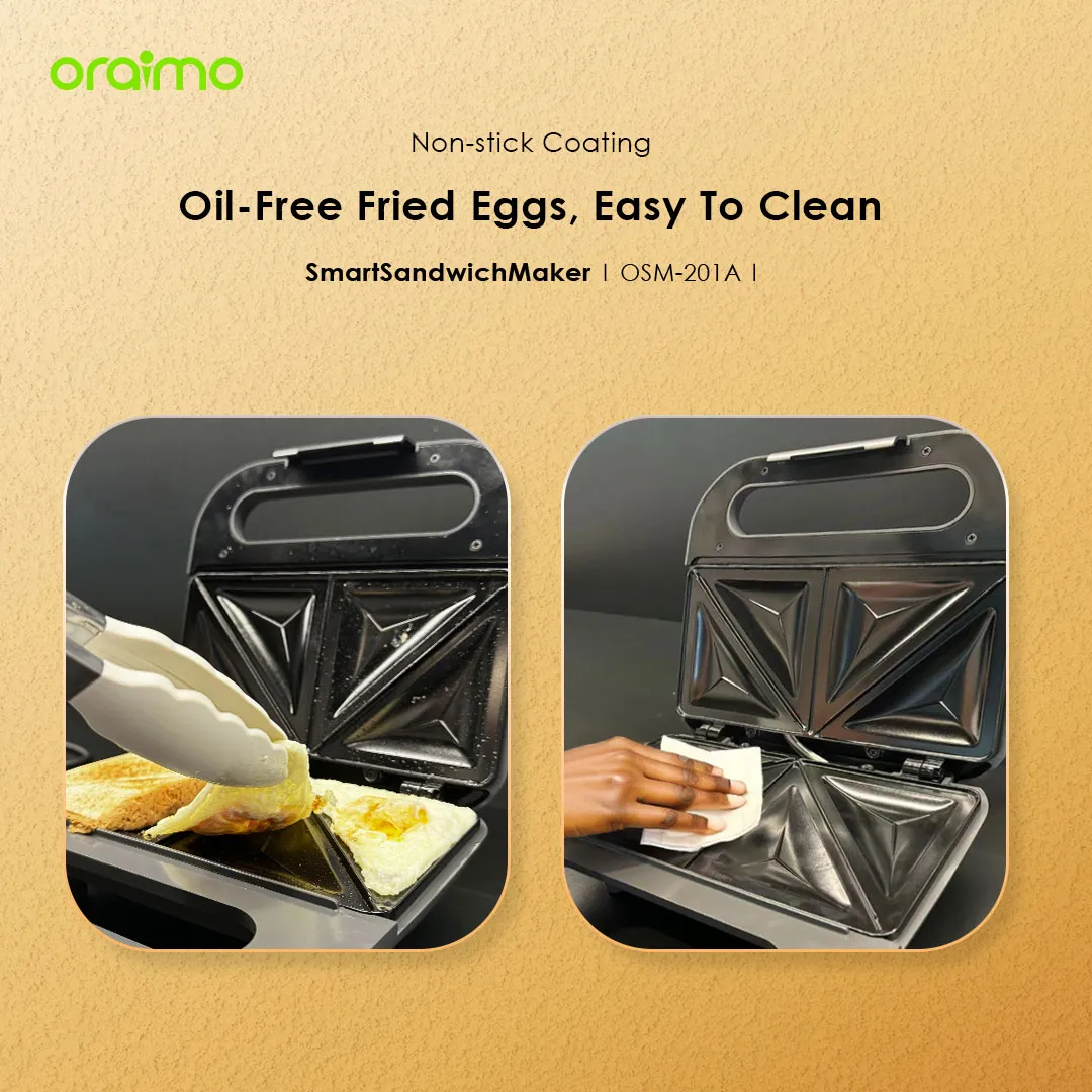 SPECIAL OFFER!! Oraimo Smart Sandwich Maker -750W Fast Toast,  Non-stick Coating, Smart Temperature Control, Heat-resistant Handle, Non-Slip & Buckle Design - Sandwich Makers