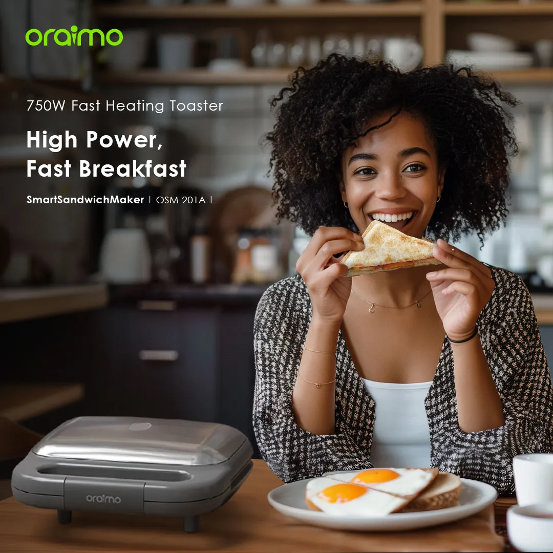 SPECIAL OFFER!! Oraimo Smart Sandwich Maker -750W Fast Toast,  Non-stick Coating, Smart Temperature Control, Heat-resistant Handle, Non-Slip & Buckle Design - Sandwich Makers