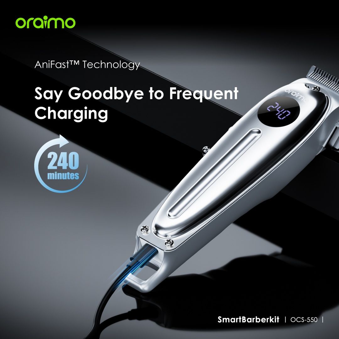 LIMITED OFFER!! Oraimo Smart Barberkit -Multi-functional Usage, Self-sharpening and Adjustable Blades, Super Powerful Motor, 240-min Runtime, Fast Charging, Durable Metal Casing - Shavers/Trimmers
