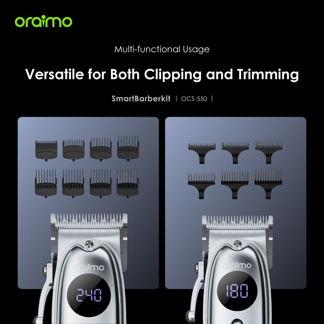 LIMITED OFFER!! Oraimo Smart Barberkit -Multi-functional Usage, Self-sharpening and Adjustable Blades, Super Powerful Motor, 240-min Runtime, Fast Charging, Durable Metal Casing - Shavers/Trimmers