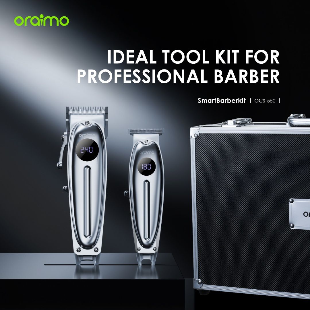 LIMITED OFFER!! Oraimo Smart Barberkit -Multi-functional Usage, Self-sharpening and Adjustable Blades, Super Powerful Motor, 240-min Runtime, Fast Charging, Durable Metal Casing - Shavers/Trimmers