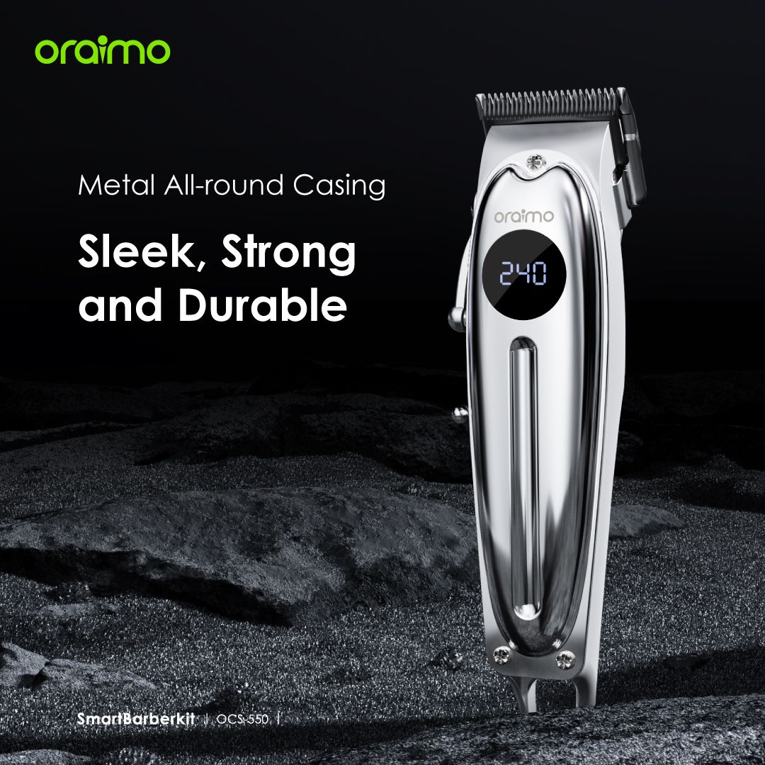 LIMITED OFFER!! Oraimo Smart Barberkit -Multi-functional Usage, Self-sharpening and Adjustable Blades, Super Powerful Motor, 240-min Runtime, Fast Charging, Durable Metal Casing - Shavers/Trimmers