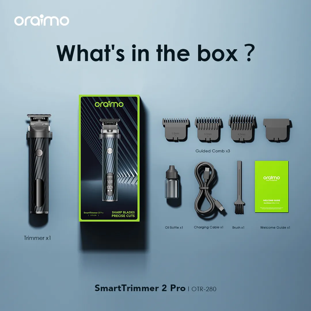 SPECIAL OFFER!! Oraimo SmartTrimmer 2 Pro -7000RPM, Adjustable Blade Head, 2.5 hrs Runtime, Self-sharpening Blades, 2-Speed Control, Aluminium Alloy Body, Travel Lock Function - Shavers/Clippers