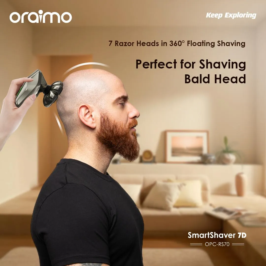 LIMITED OFFER!! Oraimo Smart Shaver 7D -7 Razor Heads, 5-in-1 Grooming Kit, 360° Floating and Precise Shaving, 90-minute Runtime, IPX7 Waterproof,  Digital Display - Shavers/Trimmers