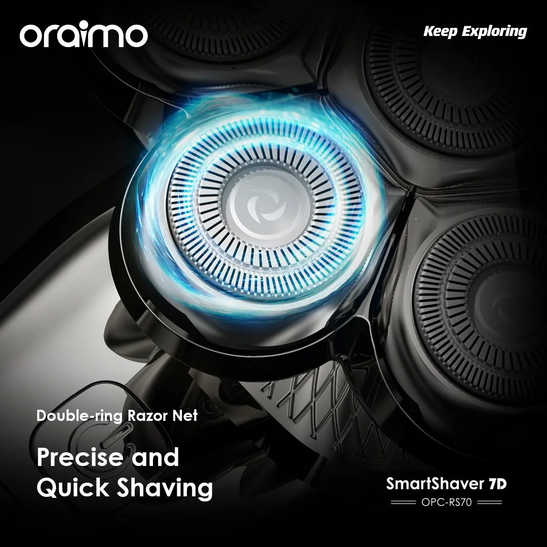 LIMITED OFFER!! Oraimo Smart Shaver 7D -7 Razor Heads, 5-in-1 Grooming Kit, 360° Floating and Precise Shaving, 90-minute Runtime, IPX7 Waterproof,  Digital Display - Shavers/Trimmers
