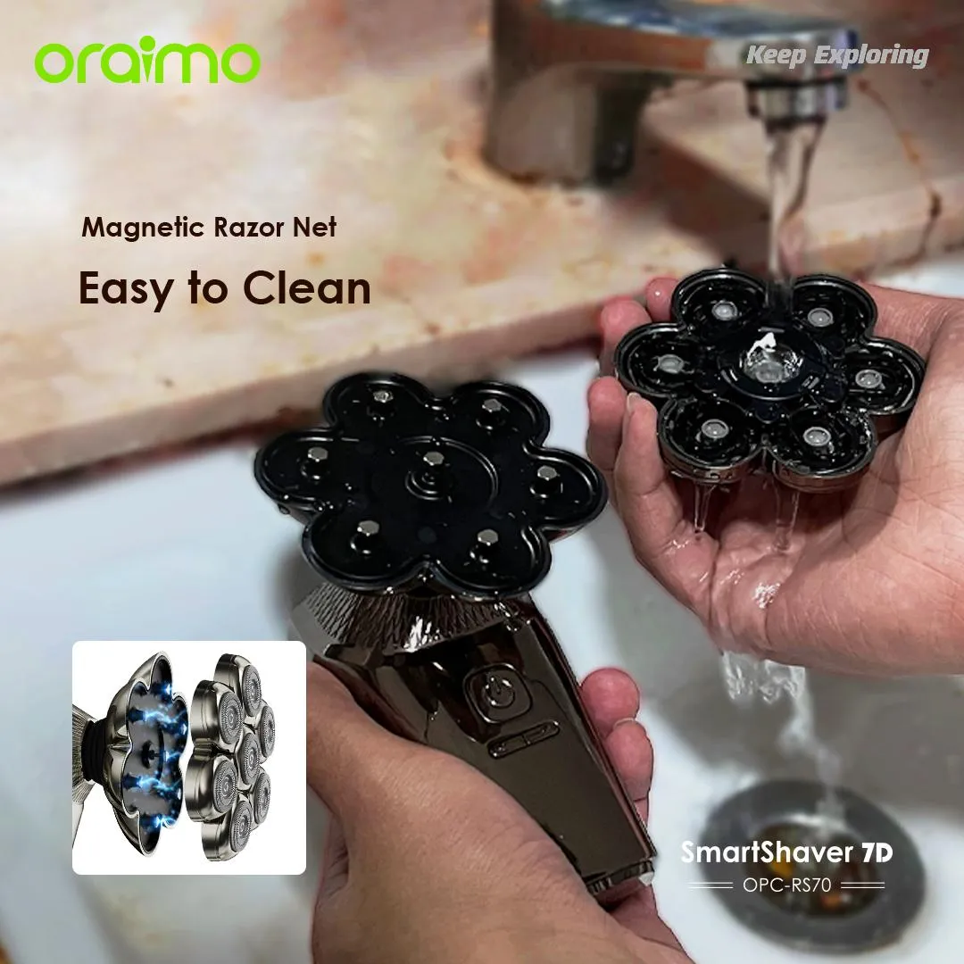 LIMITED OFFER!! Oraimo Smart Shaver 7D -7 Razor Heads, 5-in-1 Grooming Kit, 360° Floating and Precise Shaving, 90-minute Runtime, IPX7 Waterproof,  Digital Display - Shavers/Trimmers