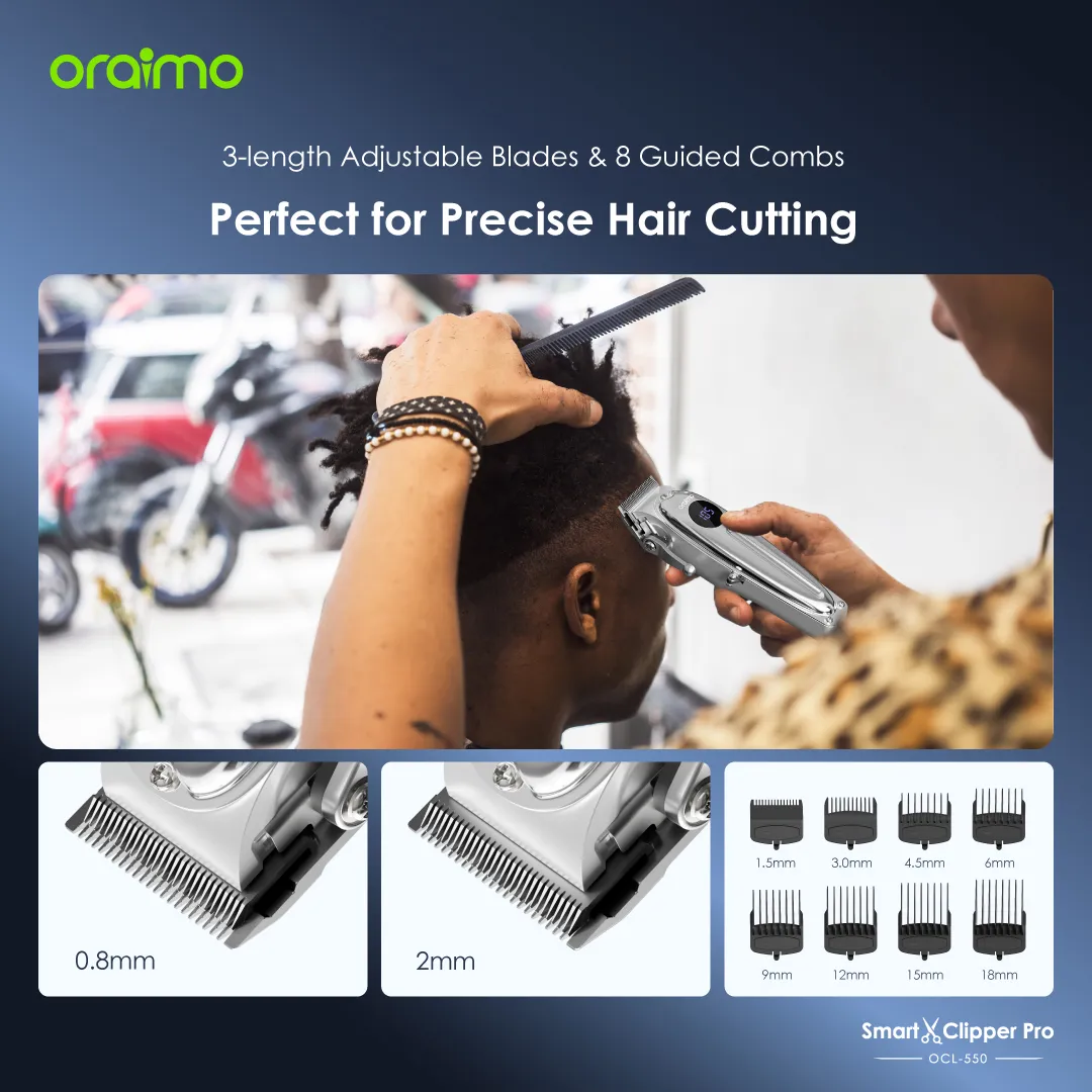 Tech Week Sales!!!Oraimo Smart Clipper Pro OPC-CL30; Adjustable Blades, Super Powerful Motor, 240-minute Runtime, LED Screen Display, 8 Guided Combs, Durable Metal Casing - Clippers/Shavers