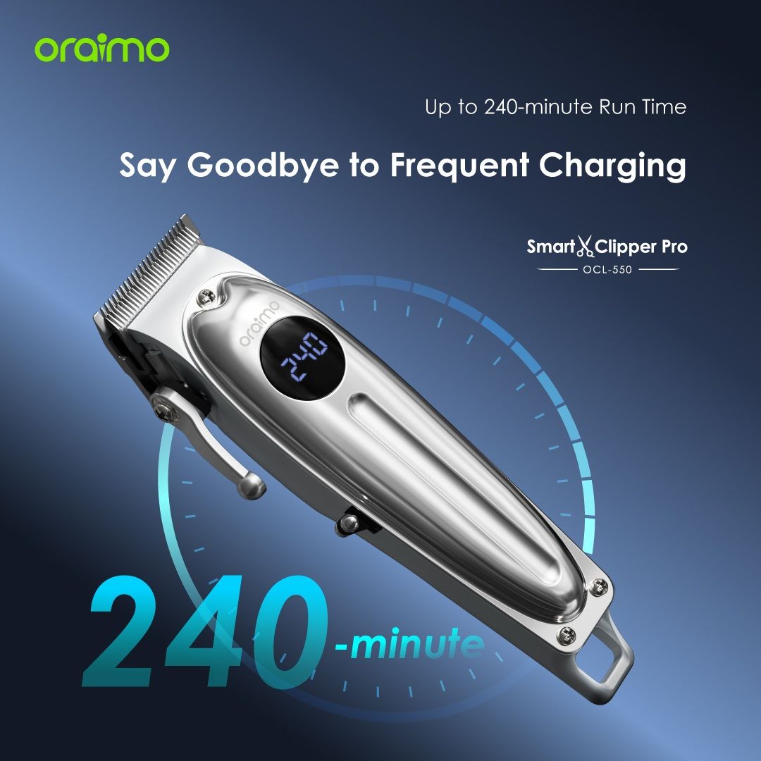 Tech Week Sales!!!Oraimo Smart Clipper Pro OPC-CL30; Adjustable Blades, Super Powerful Motor, 240-minute Runtime, LED Screen Display, 8 Guided Combs, Durable Metal Casing - Clippers/Shavers