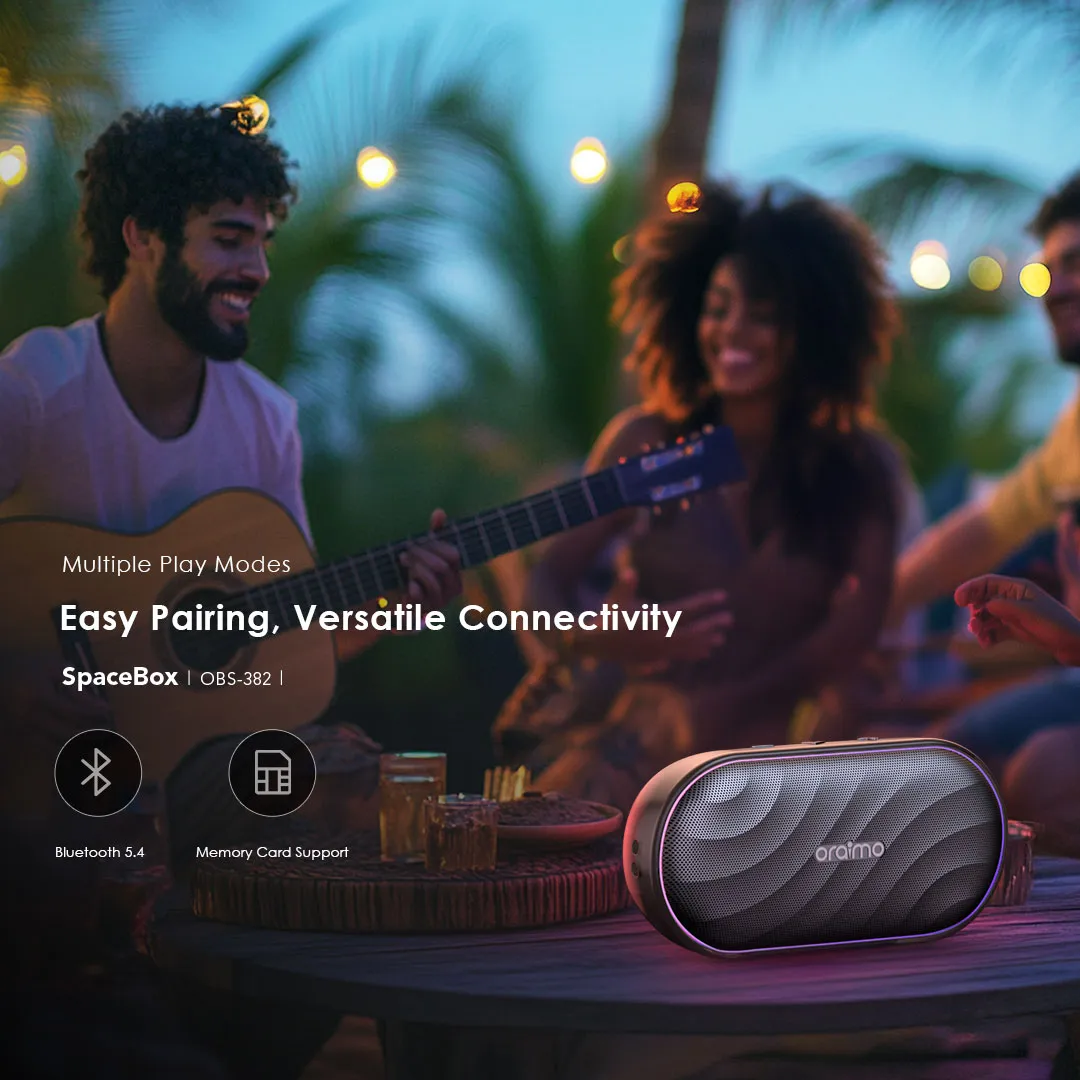 LIMITED OFFER!! Oraimo SpaceBox Bluetooth Speaker -8W, FM/USB/TF/AUX Support, Powerful Booming Bass, Personalized Light Show, PlaytimeBoost Mode,  Custom EQ Settings, Multiple Play Modes - Speakers