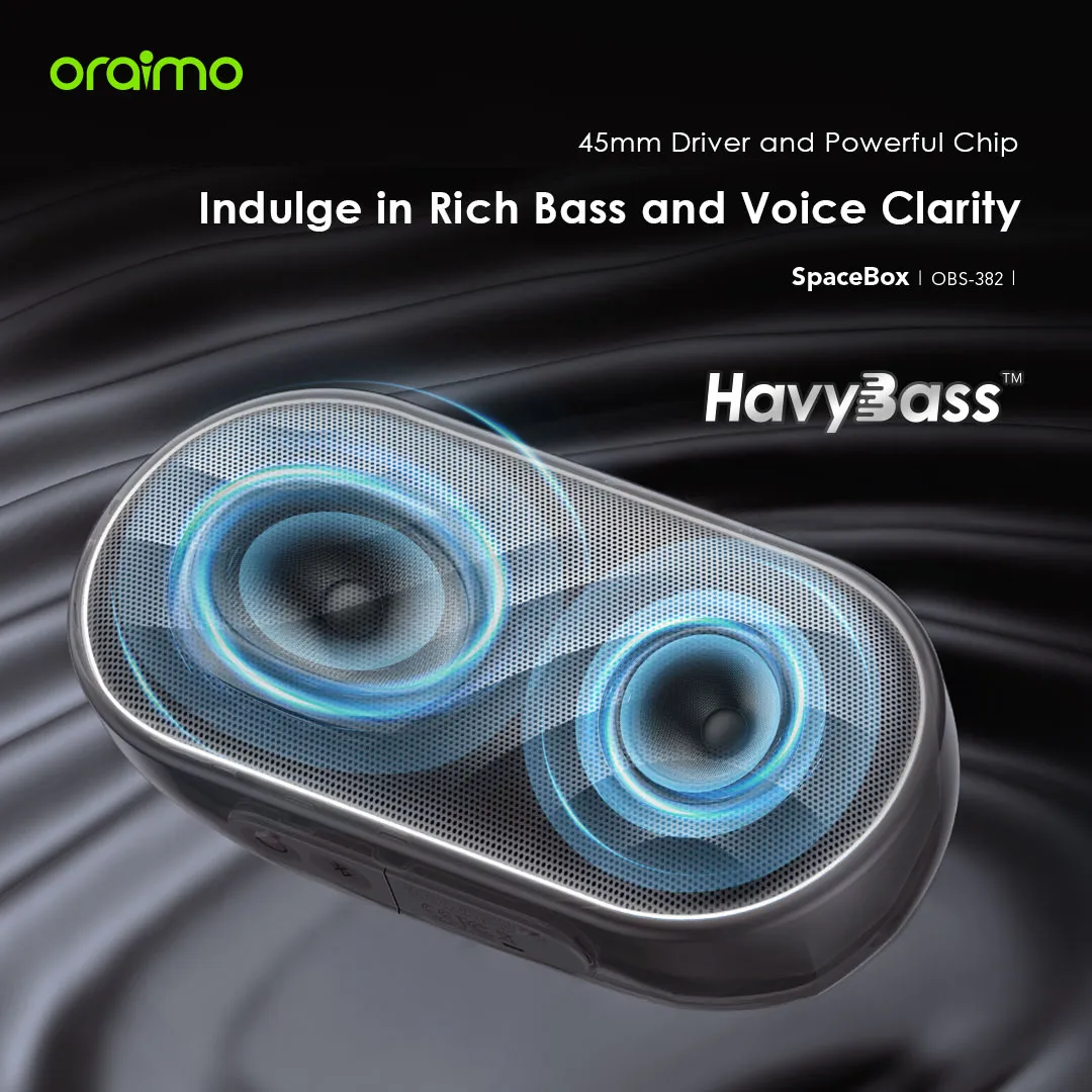LIMITED OFFER!! Oraimo SpaceBox Bluetooth Speaker -8W, FM/USB/TF/AUX Support, Powerful Booming Bass, Personalized Light Show, PlaytimeBoost Mode,  Custom EQ Settings, Multiple Play Modes - Speakers