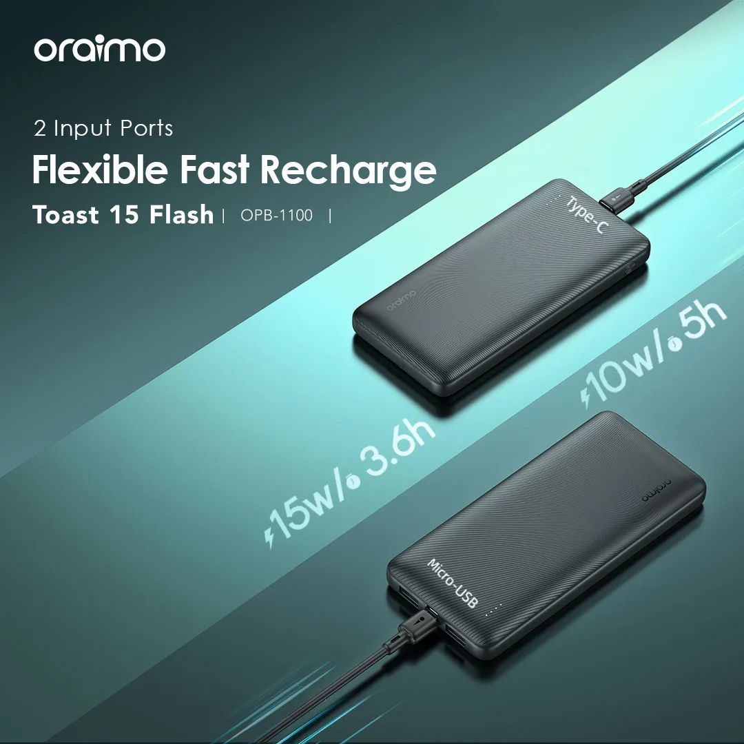 LIMITED OFFER!! Oraimo 10000mAh, Fast Charging, Type-C In & Out,  Wide Compatibility, Multi-Protection Safety System - Power Banks+FREE CHARGER