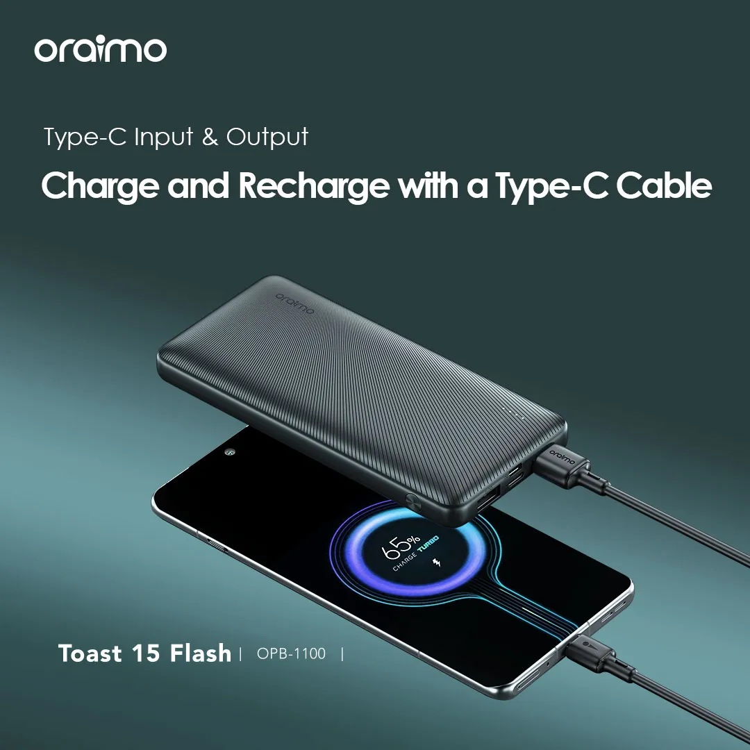 LIMITED OFFER!! Oraimo 10000mAh, Fast Charging, Type-C In & Out,  Wide Compatibility, Multi-Protection Safety System - Power Banks+FREE CHARGER
