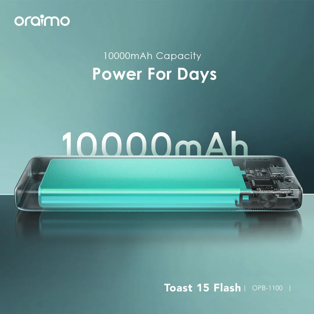 LIMITED OFFER!! Oraimo 10000mAh, Fast Charging, Type-C In & Out,  Wide Compatibility, Multi-Protection Safety System - Power Banks+FREE CHARGER