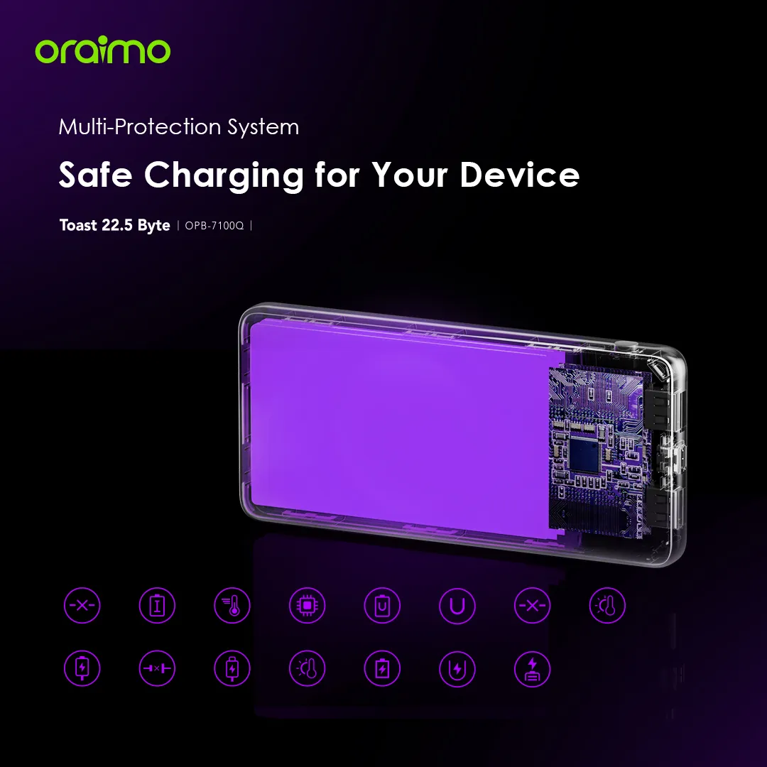 DISCOUNTED OFFER!! Oraimo Toast 22.5 Byte Power Bank -10000mAh,22.5W, Type-C (IN/OUT), 3 Output & 2 Input Ports, Power LED Display, Charge Phone to 60% in 30 Mins, PD&QC 3.0 Compatible - Power Banks