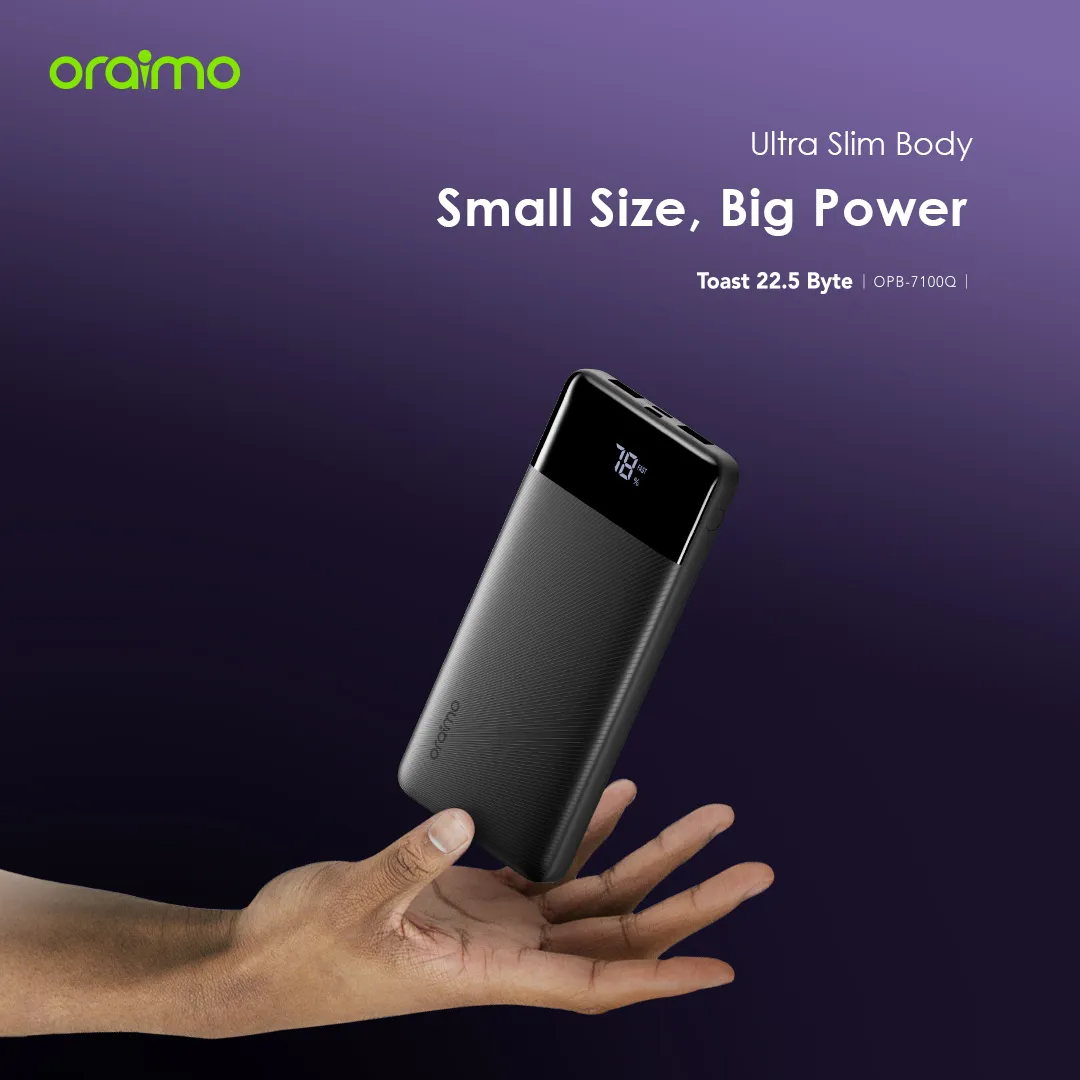 DISCOUNTED OFFER!! Oraimo Toast 22.5 Byte Power Bank -10000mAh,22.5W, Type-C (IN/OUT), 3 Output & 2 Input Ports, Power LED Display, Charge Phone to 60% in 30 Mins, PD&QC 3.0 Compatible - Power Banks