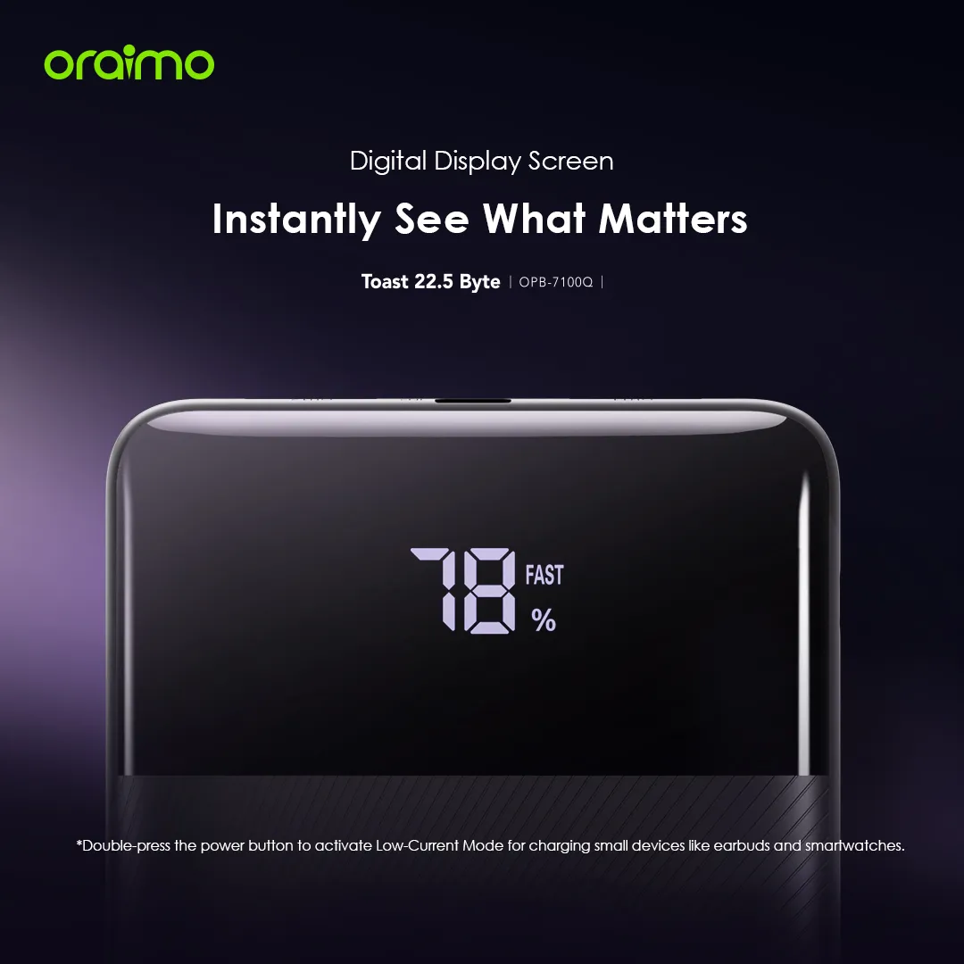 DISCOUNTED OFFER!! Oraimo Toast 22.5 Byte Power Bank -10000mAh,22.5W, Type-C (IN/OUT), 3 Output & 2 Input Ports, Power LED Display, Charge Phone to 60% in 30 Mins, PD&QC 3.0 Compatible - Power Banks