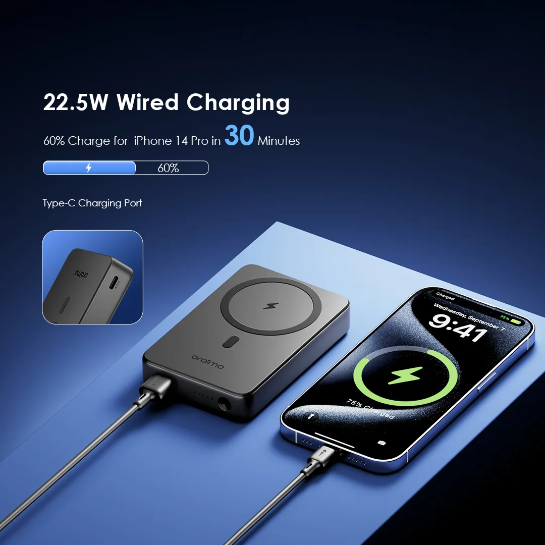 SPECIAL OFFER!! Oraimo MagPower 15 10000mAh Wireless and Wired Power Bank -15W Wireless & 22.5W Wired Charging,Foldable Stand,Wide Compatibility(iOS 12/13/14/15),Strong Magnetic Attachment -Power Bank