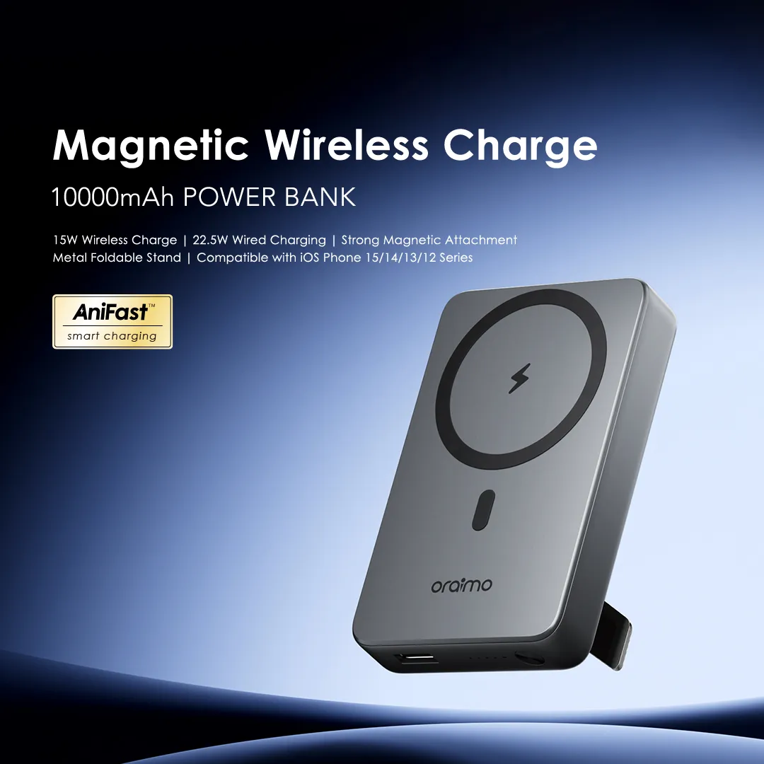 SPECIAL OFFER!! Oraimo MagPower 15 10000mAh Wireless and Wired Power Bank -15W Wireless & 22.5W Wired Charging,Foldable Stand,Wide Compatibility(iOS 12/13/14/15),Strong Magnetic Attachment -Power Bank