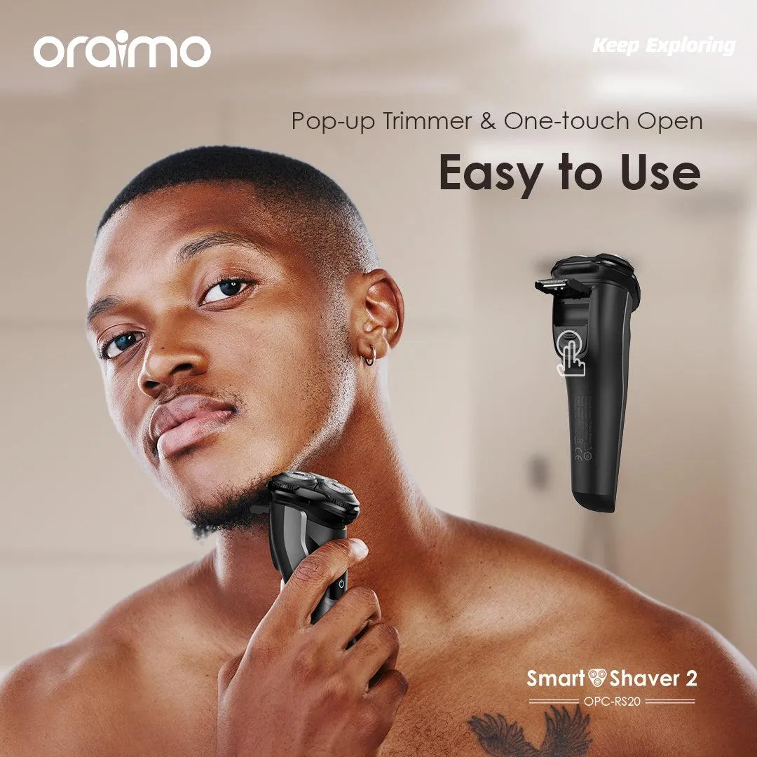 TECH WEEK SALE!!!! Oraimo Smart Smoothness Shaver 2 -Dual Ultra-thin Razor Net, IPX7 Water Resistance, Long-Life Li-ion Battery, 3D Floating Razor Heads,Pop-up Trimmer,One-touch Open -Shavers/Clipper