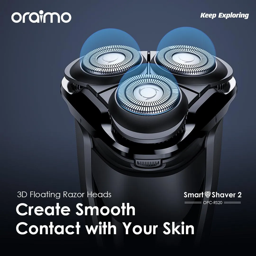 TECH WEEK SALE!!!! Oraimo Smart Smoothness Shaver 2 -Dual Ultra-thin Razor Net, IPX7 Water Resistance, Long-Life Li-ion Battery, 3D Floating Razor Heads,Pop-up Trimmer,One-touch Open -Shavers/Clipper