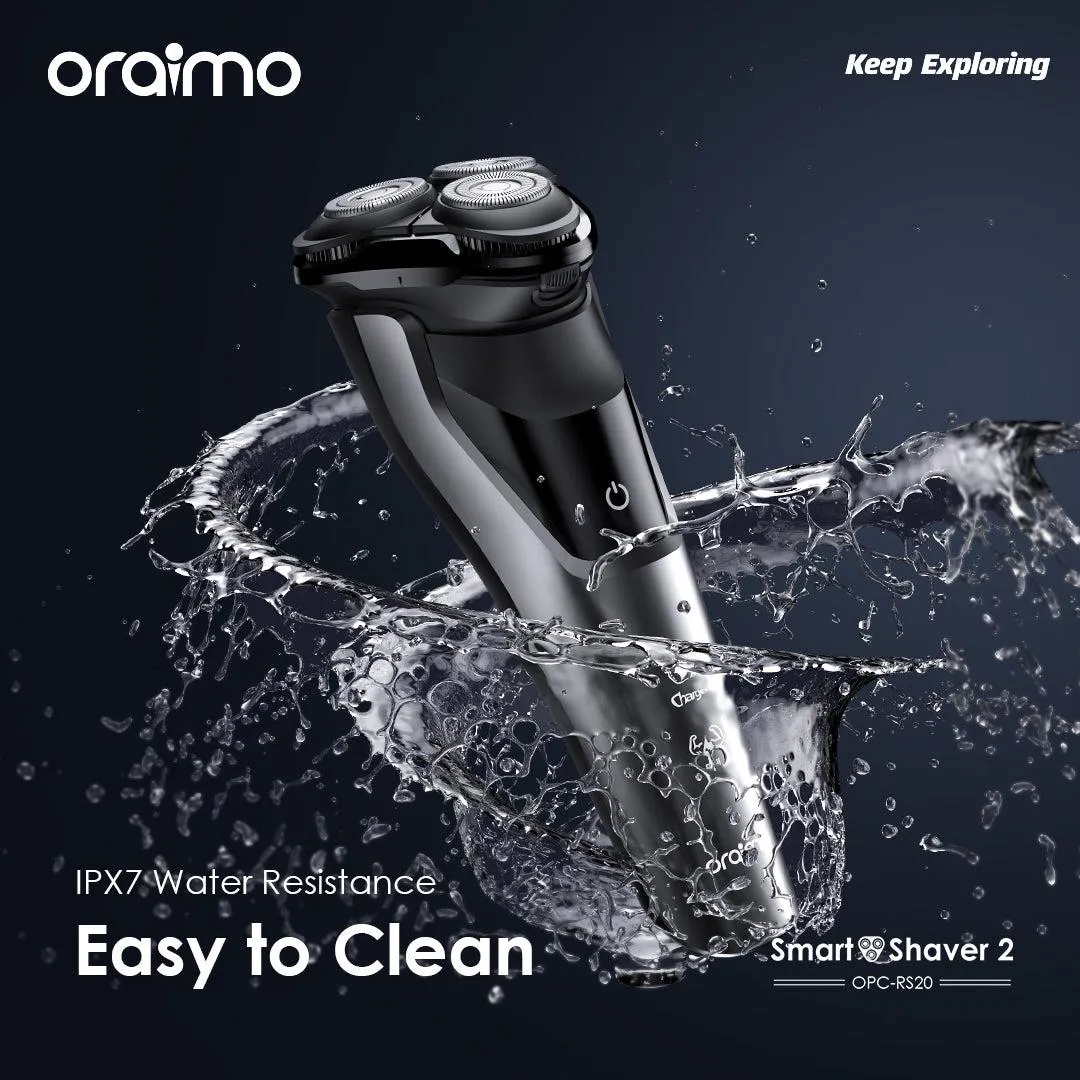 TECH WEEK SALE!!!! Oraimo Smart Smoothness Shaver 2 -Dual Ultra-thin Razor Net, IPX7 Water Resistance, Long-Life Li-ion Battery, 3D Floating Razor Heads,Pop-up Trimmer,One-touch Open -Shavers/Clipper