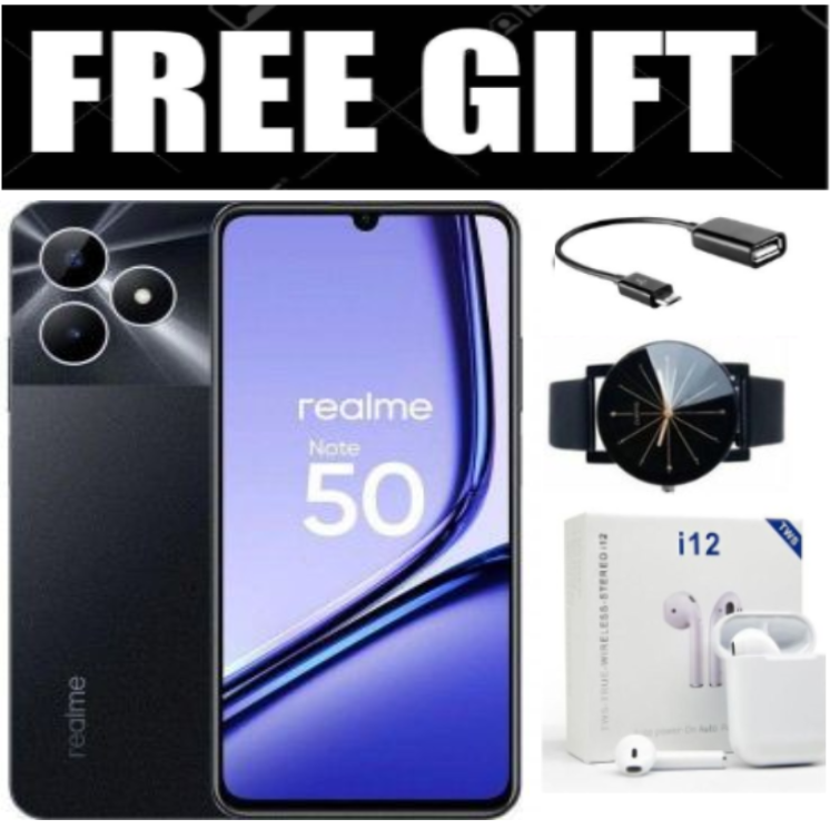 FLASH SALE DEALS!! Brand New realme Note 50 90Hz 6.74" 64GB ROM + 6(3+3)GB RAM 5000mAh 13MP Al Camera Unisoc Tiger T612 Type-C 3-Card Slot Smart Phones Side Fingerprint phone+FREE GIFTS