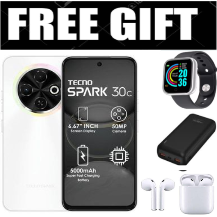 FLASH SALE DEALS!!!  TECNO SPARK 30C 128GB +8(4+4)GB 120Hz 6.6" Dynamic Port 50MP Dual Speakers 7.8mm Ultra Slim 5000mAh 18W Type-C Dual SIM 4G Smart Phones Side Fingerprint phone+FREEBIES