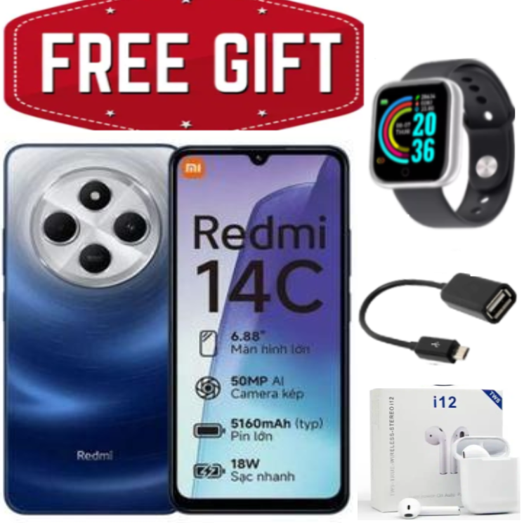 LIMITED TIME DEALS!!!  XIAOMI Redmi 14C 256GB Storage Upto 16(8+8)GB Ram 50MP AI Dual Camera Immersive 6.88" UHD Display Upto 120Hz Refresh Rate Dual Sim 5160mAh (typ) Battery, Smart Phone+FREE GIFTS