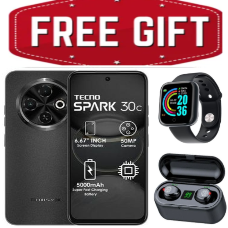 FLASH SALE DEALS!!!  BRANDNEW Tecno Spark 30C 6.67'' HD+ Screen UP to 8GB RAM + 128GB ROM Dual Sim 50MP 5000 mAh Battery Capacity Smart phone+FREE SMARTWATCH+EARBUDS