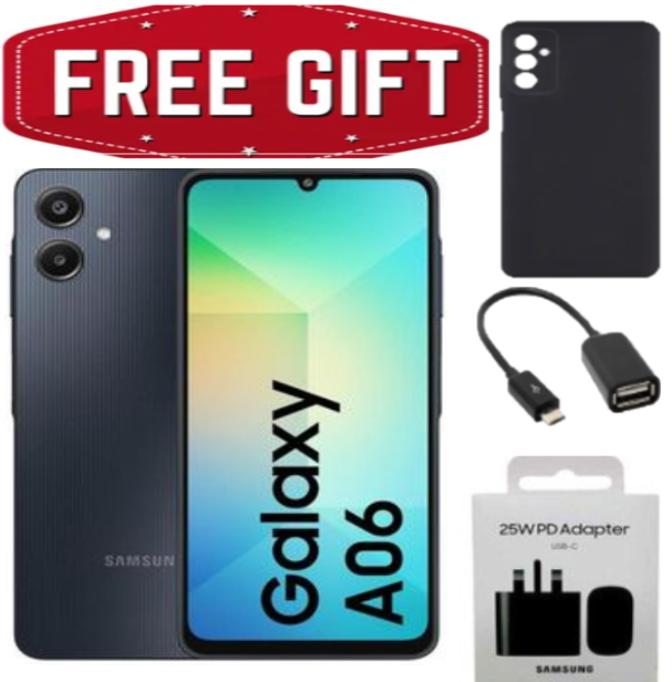FLASH SALE OFFERS!!!Samsung Galaxy A06, 6.7'' Display, 4GB RAM + 128GB ROM (Dual Sim) 50MP Camera, 5000mAh - Smartphone+Adapter+Cover