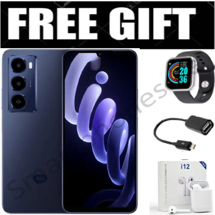 NEW ARRIVALS!! Itel CITY 100 , 6.75" Inch Display, IP64, (6+12)GB RAM + 128 GB ROM, 5200mAh, Side Mounted Fingerprint - Navy Blue +FREE Smart Watch, OTG, i12