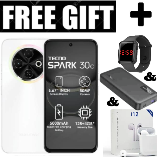 FLASH SALE DEALS!!!  TECNO SPARK 30C 128GB +8(4+4)GB 120Hz 6.6" Dynamic Port 50MP Dual Ultra Slim 5000mAh 18W Type-C Dual SIM 4G Smart Phones Side Fingerprint phone+FREE POWERBANK+EARPODS+L.E.D WATCH
