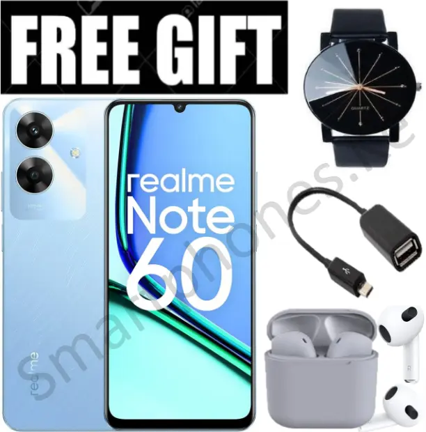 NEW ARRIVALS!! Realme Note 60- 6.74 Inch IPS LCD Display, 4+128GB RAM- Expandable Upto 8GB(4+4) RAM, 5000mAh, Android 14, Fingerprint (side-mounted), 32MP Rear & 5MP Front Camera, 10W Fast Charging