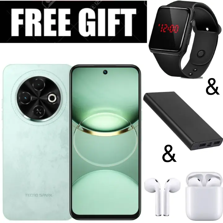 FLASH SALE DEALS!!!  BRANDNEW Tecno Spark 30C 6.67'' HD+ Screen UP to 8GB RAM + 128GB ROM Dual Sim 50MP 5000 mAh Battery Capacity Smart phone+ FREE EARPODS+POWERBANK+LED WATCH