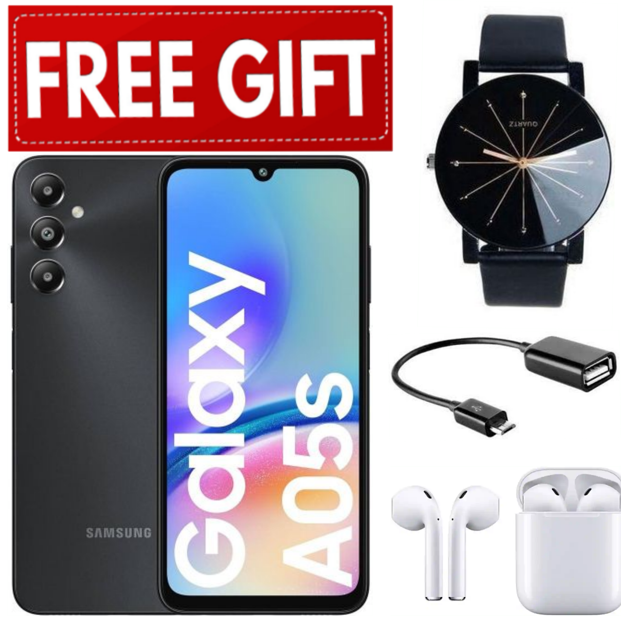 ClEARANCE SALE!!! Brand New Samsung Galaxy A05s 128GB ROM + 4GB RAM 50MP Camera 6.7" Android 13 5000mAh 25W Type-C Charge Smart Phones+FREE OTG CABLE+EARPODS+LED WATCH