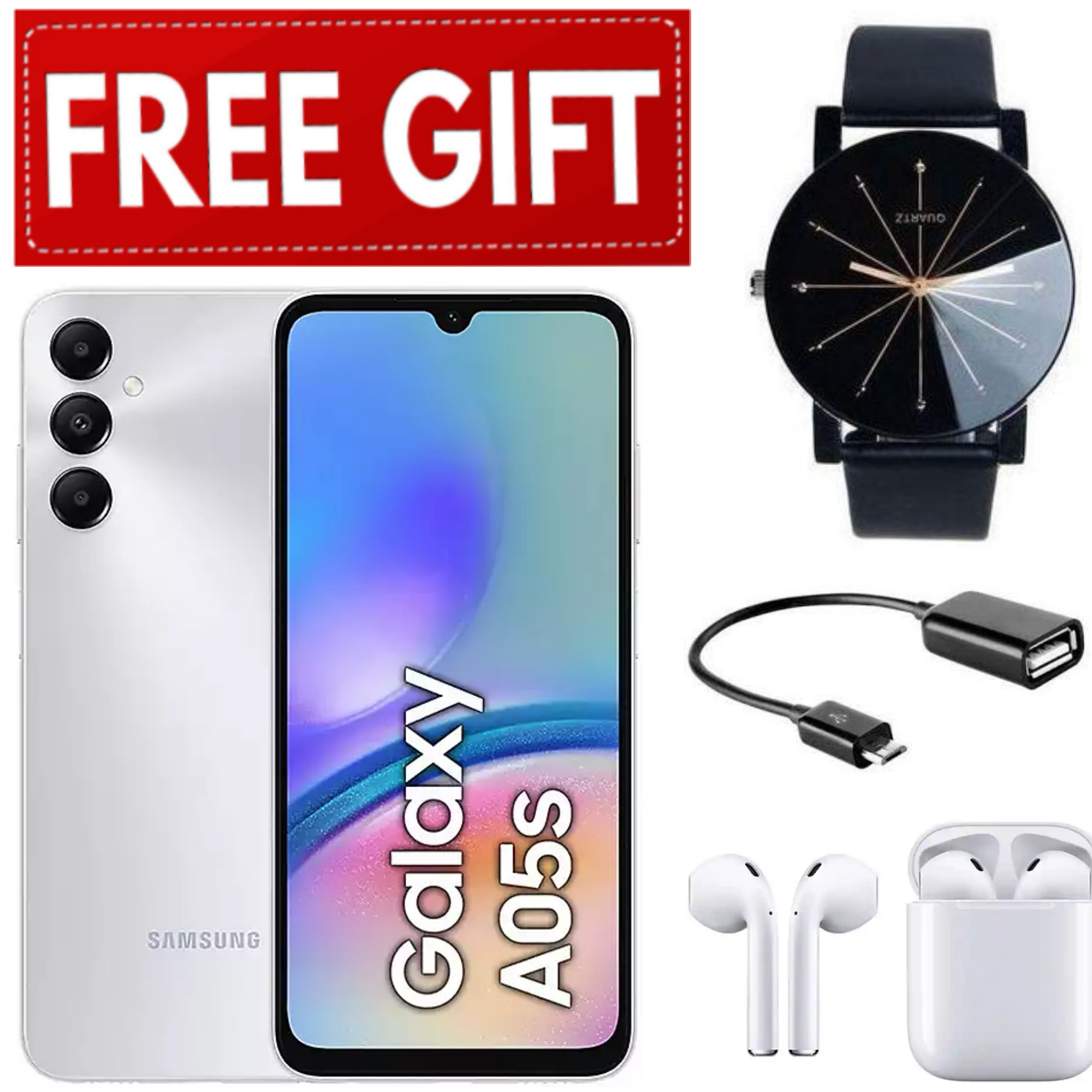 ClEARANCE SALE!!! Brand New Samsung Galaxy A05s 128GB ROM + 4GB RAM 50MP Camera 6.7" Android 13 5000mAh 25W Type-C Charge Smart Phones+FREE OTG CABLE+EARPODS+LED WATCH