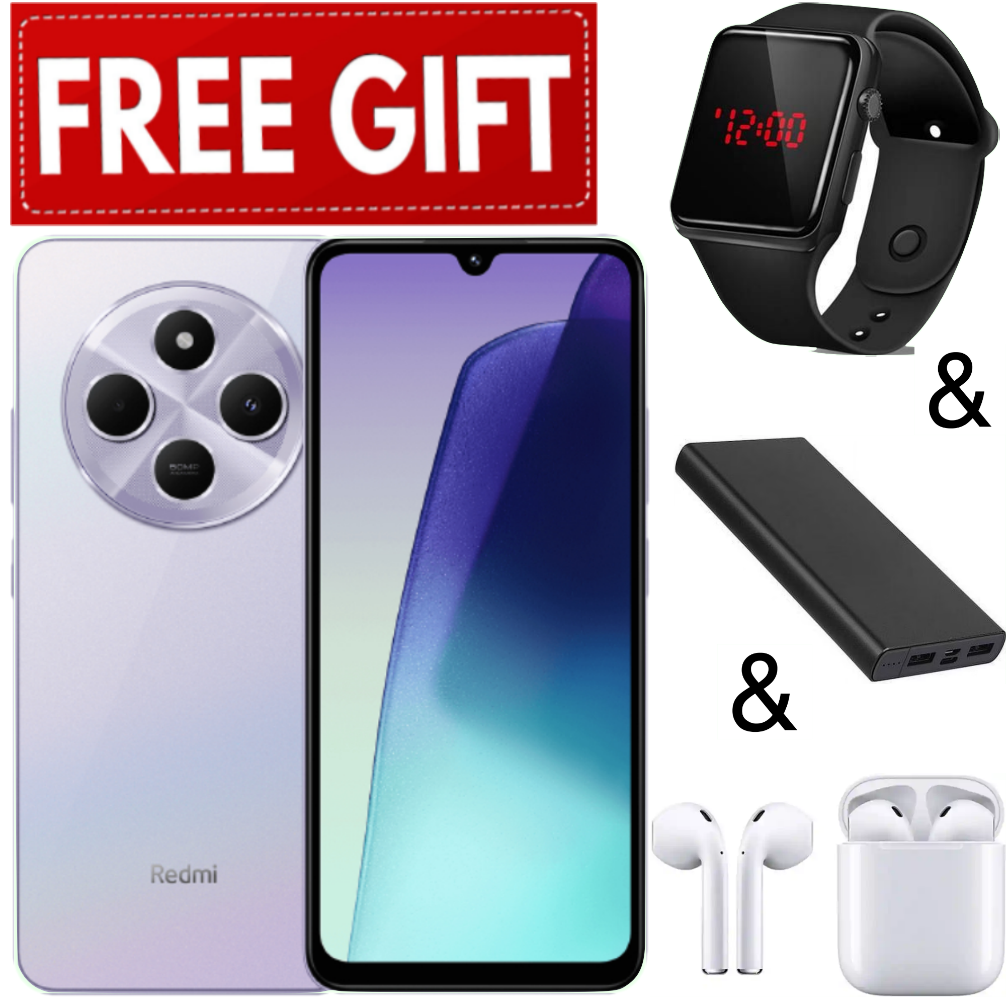 LIMITED TIME DEALS!!! XIAOMI Redmi 14C 8GB RAM 256GB Storage 50MP AI Dual Camera Immersive 6.88" UHD Display Upto 120Hz Refresh Rate Dual Sim 5160mAh-Smart Phone+ FREE EARPODS+L.E.D WATCH+POWERBANK