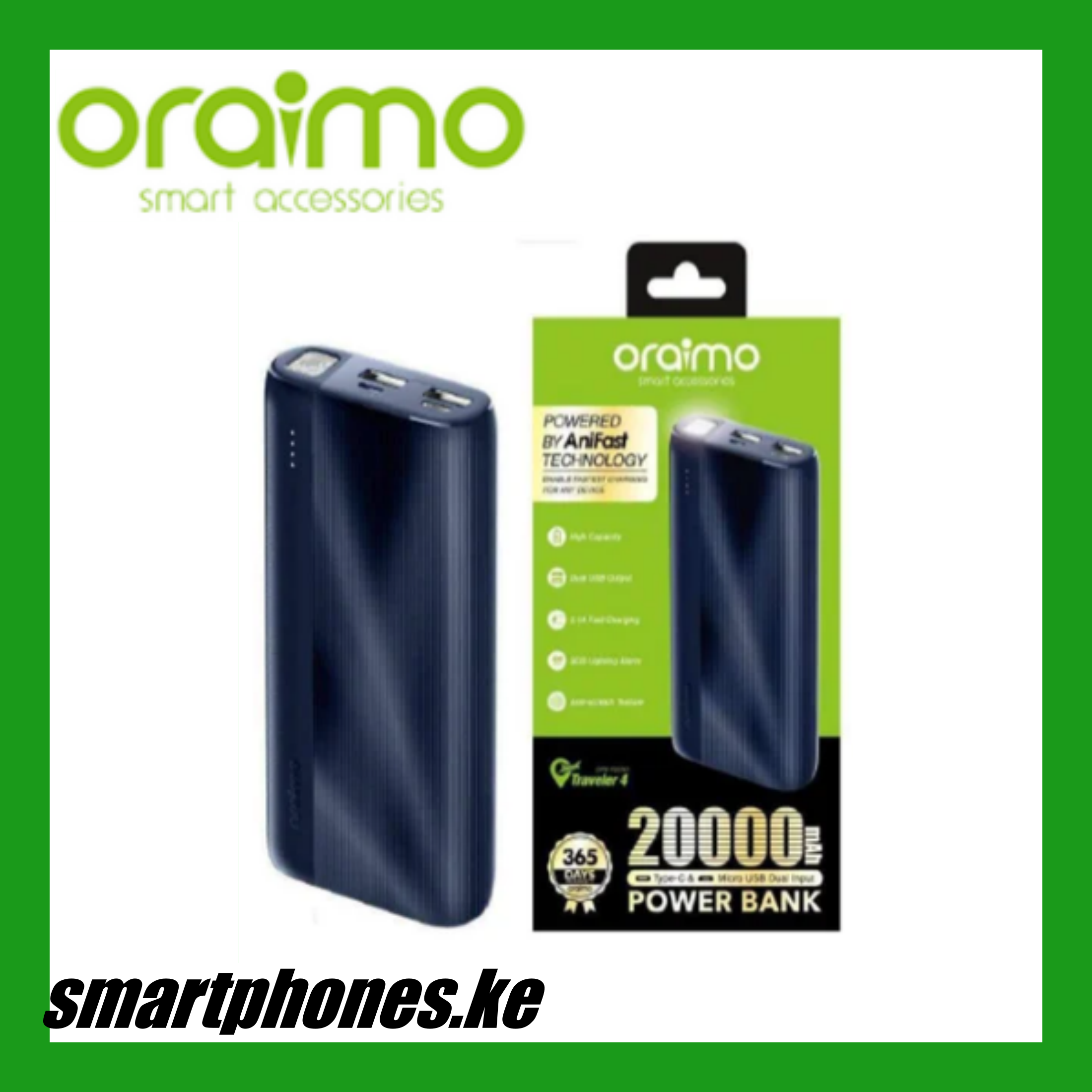 DISCOUNTED OFFER!! Oraimo Powerbank -10000mAh/20000mAh,  Fast Charging, Slim & Portable, , Type-C/Micro USB Charging, Overcharge Protection - Power Banks+Free Cable
