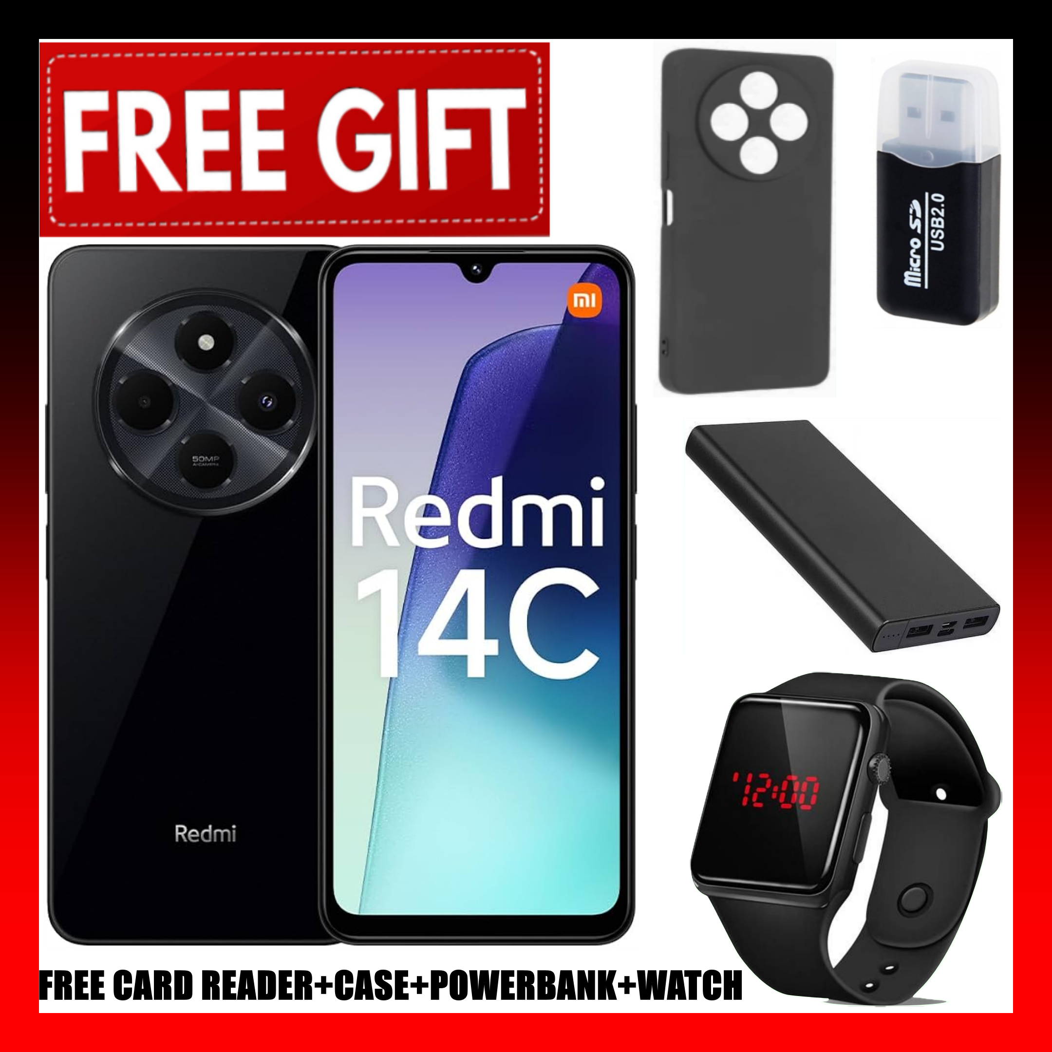 LIMITED TIME DEALS!!!  XIAOMI Redmi 14C 256GB Storage Upto 16(8+8)GB Ram 50MP AI Dual Camera Immersive 6.88" UHD Display Upto 120Hz Refresh Rate Dual Sim 5160mAh (typ) Battery, Smart Phone+FREE GIFTS