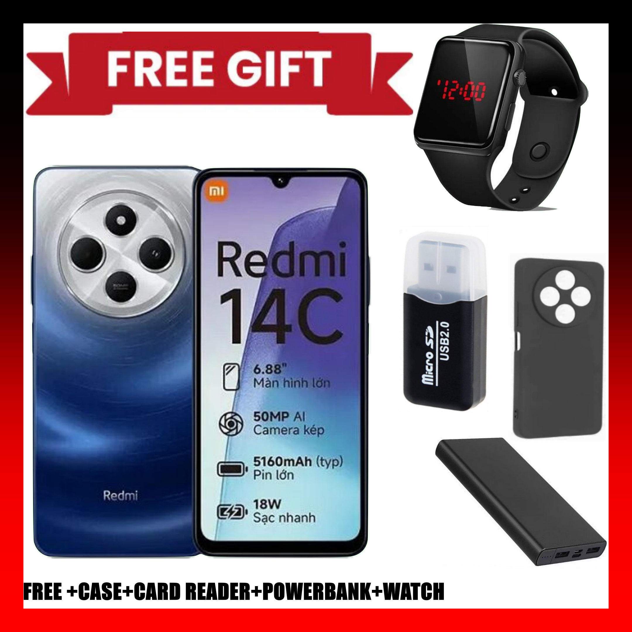 LIMITED TIME DEALS!!!  XIAOMI Redmi 14C 256GB Storage Upto 16(8+8)GB Ram 50MP AI Dual Camera Immersive 6.88" UHD Display Upto 120Hz Refresh Rate Dual Sim 5160mAh (typ) Battery, Smart Phone+FREE GIFTS