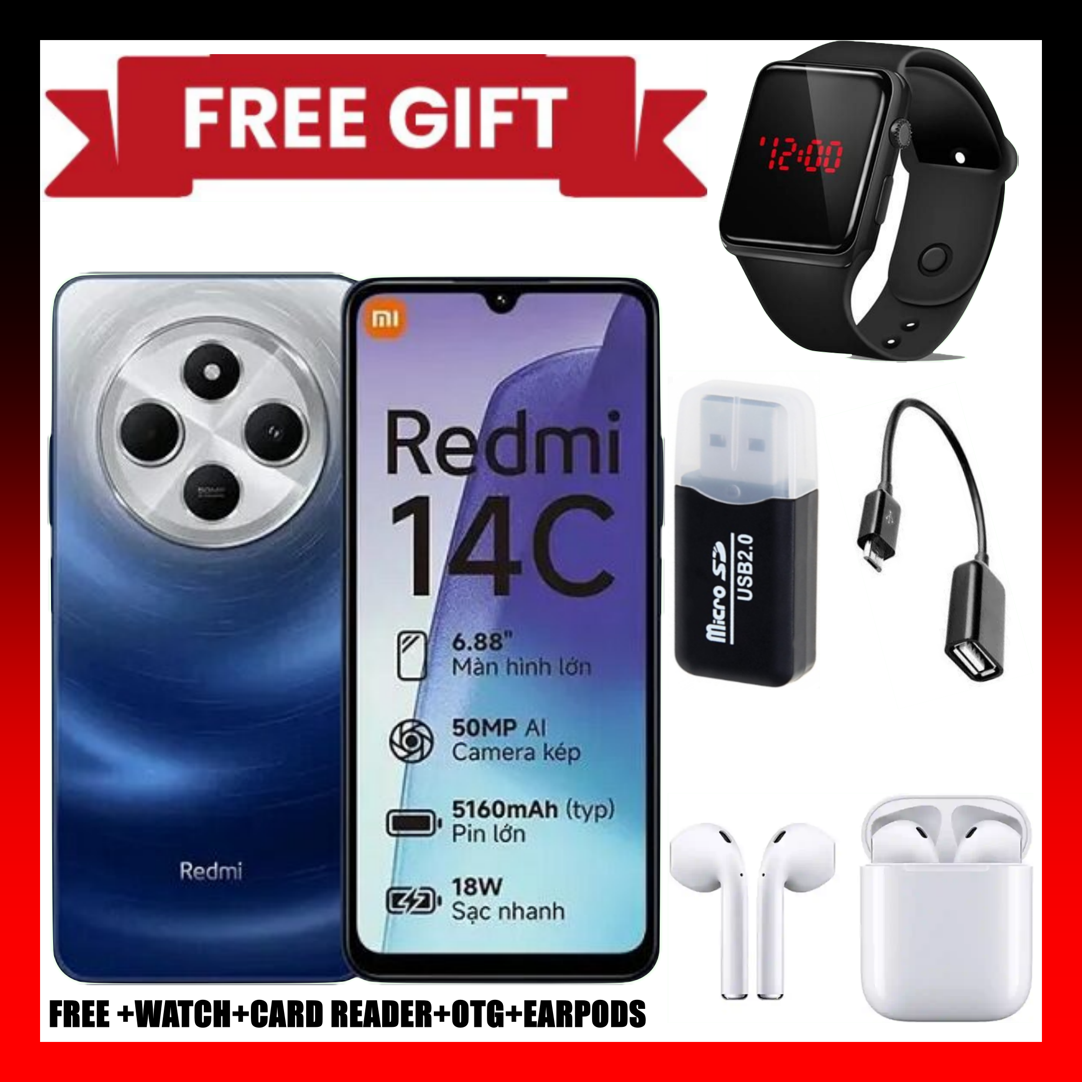 LIMITED TIME DEAL!!BRAND NEW Xiaomi Redmi 14C 8(4+4)GB RAM + 256GB/128GB Storage 6.88" 120Hz HD+ 4G Dual Sim 5160mAh Battery 50MP triple main camera Android 14 Smart Phones+FREEBIES