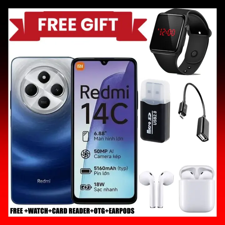 LIMITED TIME DEAL!!BRAND NEW Xiaomi Redmi 14C 8(4+4)GB RAM + 256GB/128GB Storage 6.88" 120Hz HD+ 4G Dual Sim 5160mAh Battery 50MP triple main camera Android 14 Smart Phones+FREEBIES
