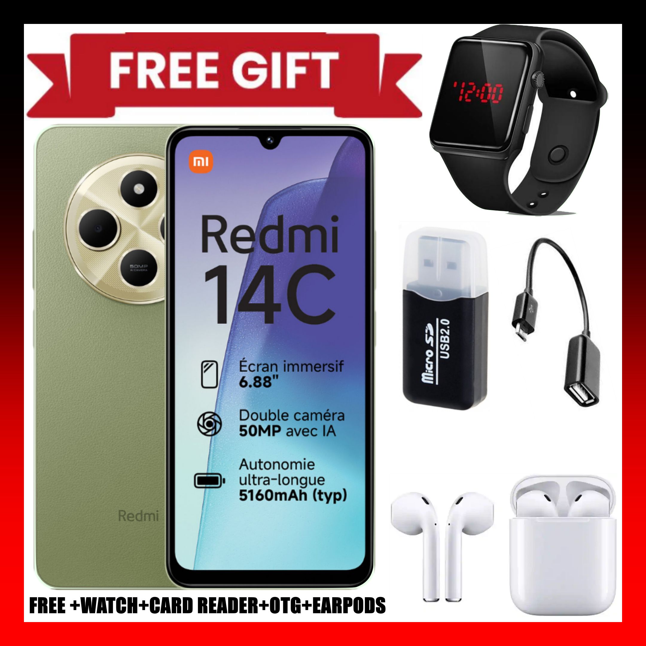 LIMITED TIME DEAL!!BRAND NEW Xiaomi Redmi 14C 8(4+4)GB RAM + 256GB/128GB Storage 6.88" 120Hz HD+ 4G Dual Sim 5160mAh Battery 50MP triple main camera Android 14 Smart Phones+FREEBIES