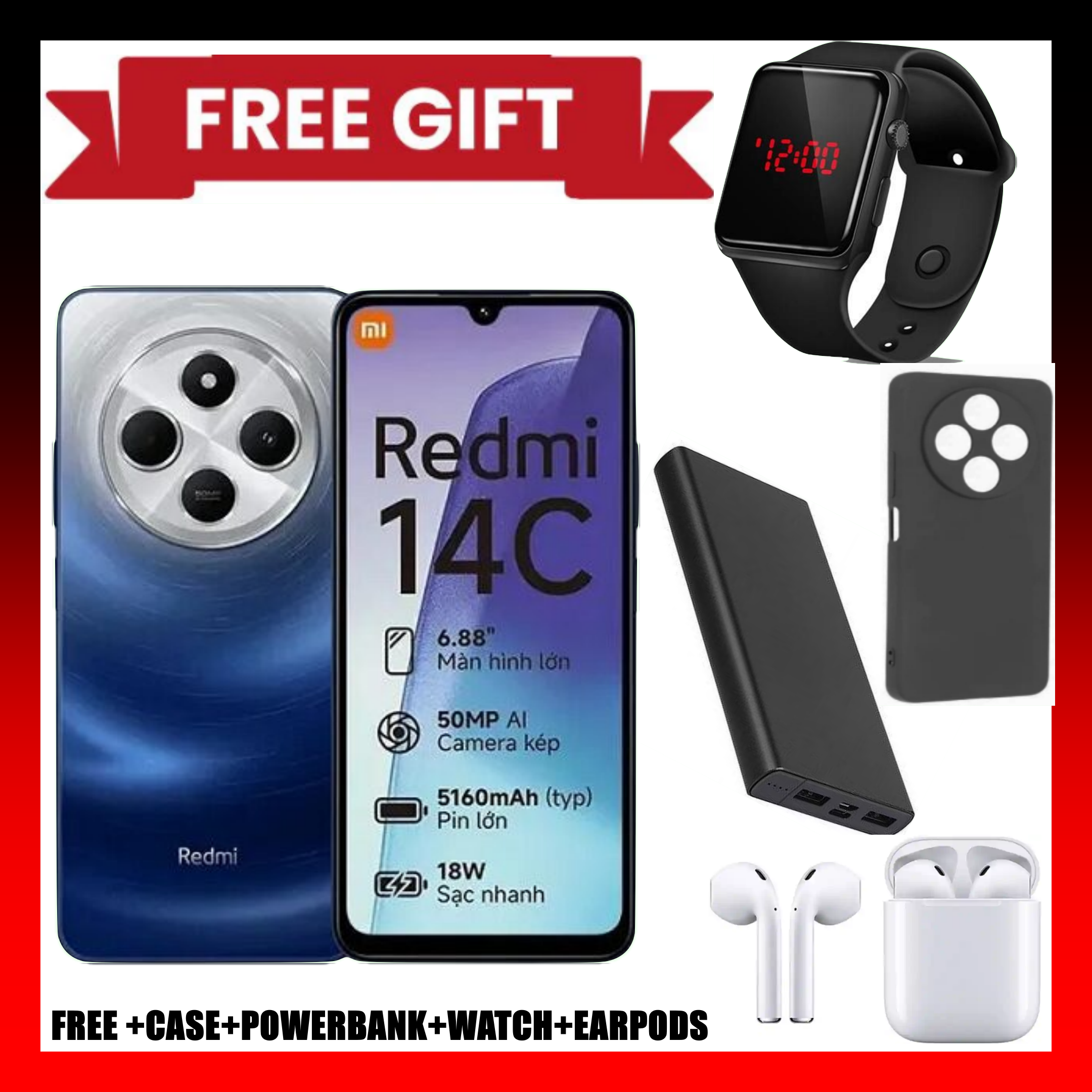 LIMITED TIME DEAL!!BRAND NEW Xiaomi Redmi 14C 8(4+4)GB RAM + 256GB/128GB Storage 6.88" 120Hz HD+ 4G Dual Sim 5160mAh Battery 50MP triple main camera Android 14 Smart Phones+FREEBIES