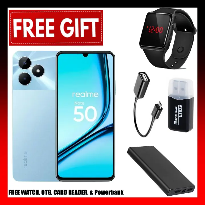 FLASH SALE DEALS!!!  Brand New realme Note 50 6.74" 90Hz 256GB ROM + 8(4+4)GB RAM Unisoc Tiger T612 Type-C 3-Card Slot Side Fingerprint Smart Phones phone+FREE LED WATCH+OTG+CARD READER+POWERBANK