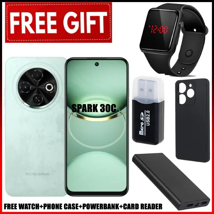 FLASH SALE DEALS!!!  BRANDNEW Tecno Spark 30C 6.67'' HD+ Screen UP to 8GB RAM + 128GB ROM Dual Sim 50MP 5000 mAh Battery Capacity Smart phone+ FREE CASE+POWERBANK+LED WATCH+PHONE CASE