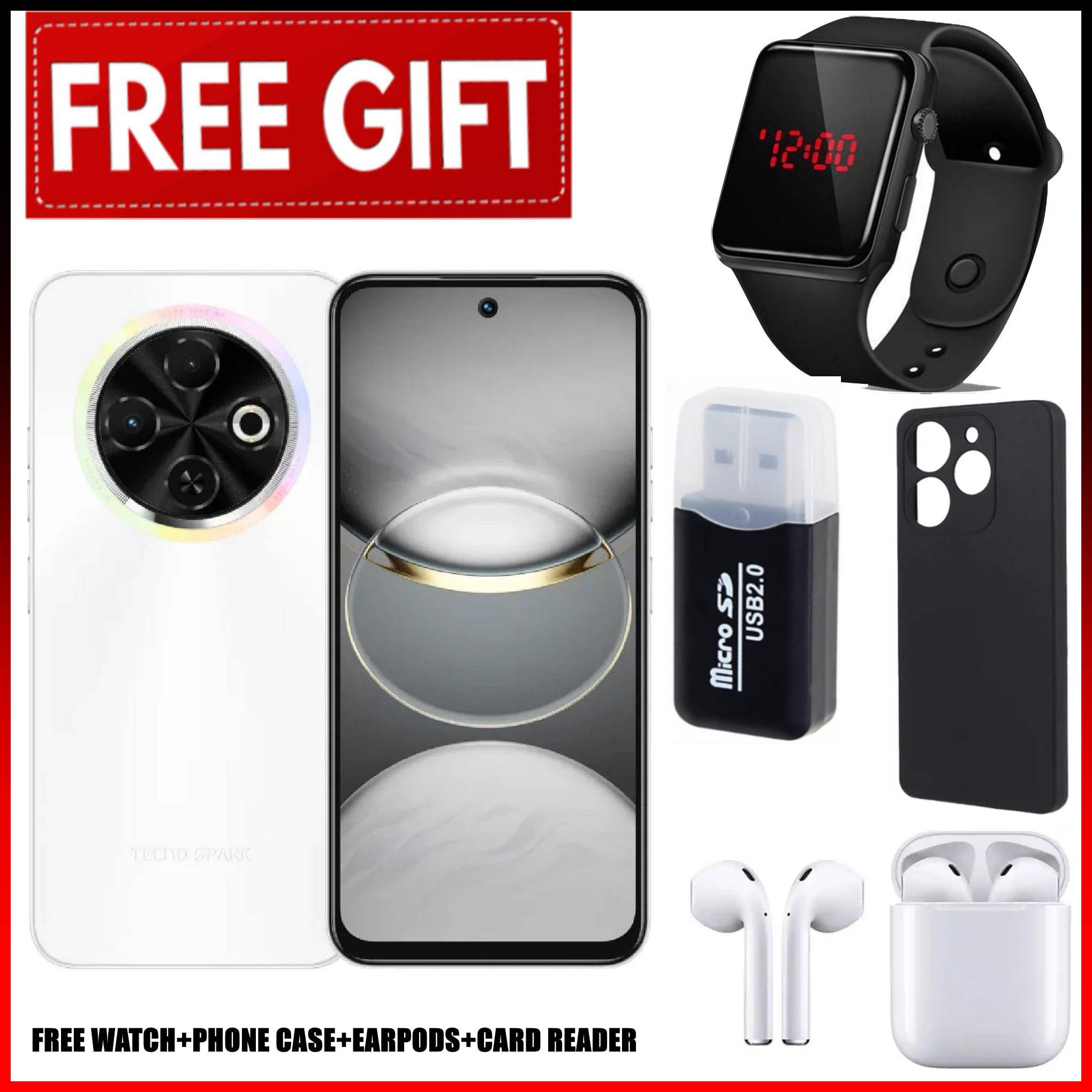 FLASH SALE DEALS!!!  BRANDNEW Tecno Spark 30C 6.67'' HD+ Screen UP to 8GB RAM + 128GB ROM Dual Sim 50MP 5000 mAh Battery Capacity Smart phone+ FREE CASE+POWERBANK+LED WATCH+PHONE CASE